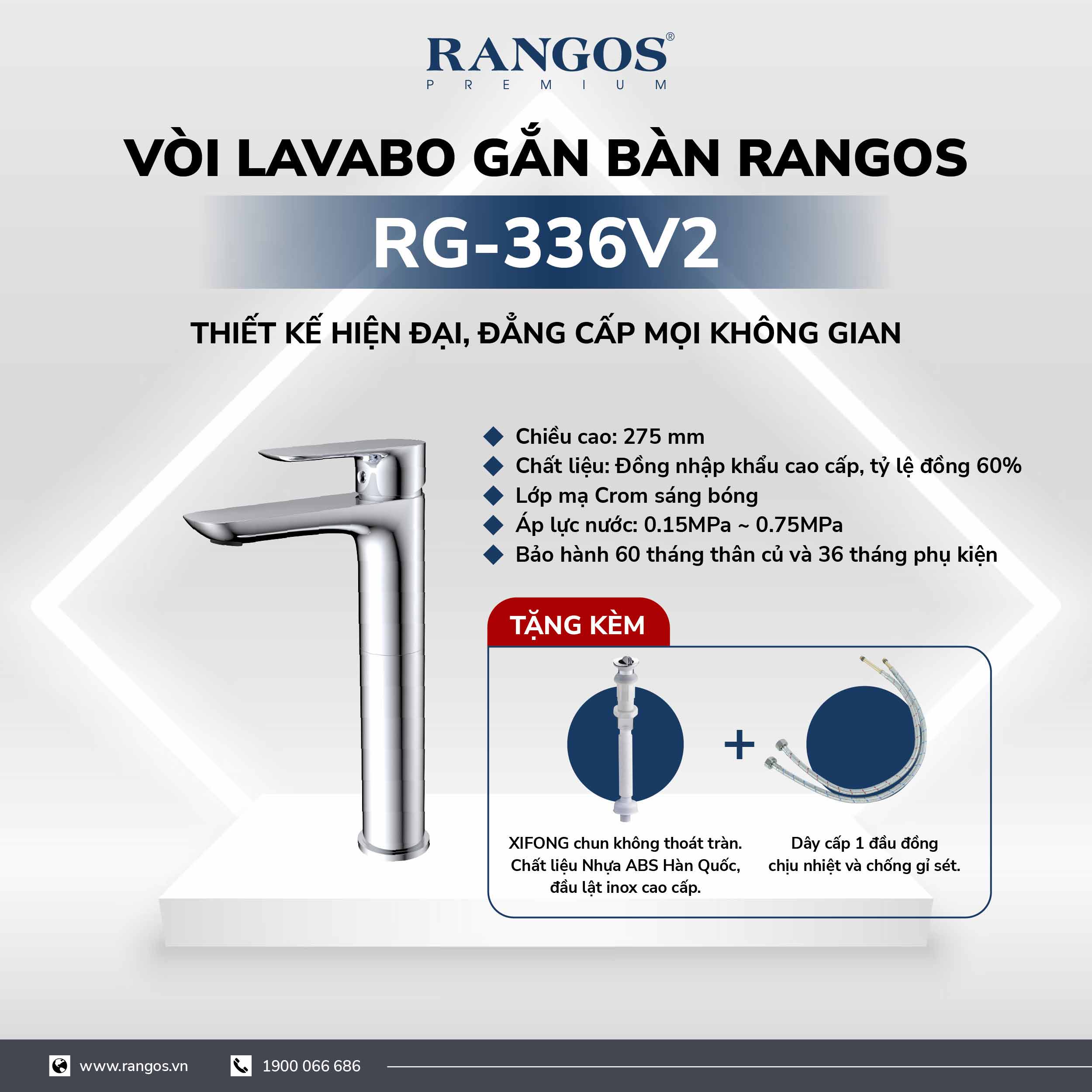 Bộ vòi lavabo gắn bàn Rangos RG-336V2